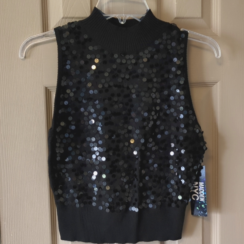 Steve Madden sequin sleeveless turtleneck light sweater NEW size Medium Woman